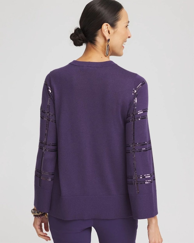 Sequin Plaid Long Sleeve Sweater - image 3